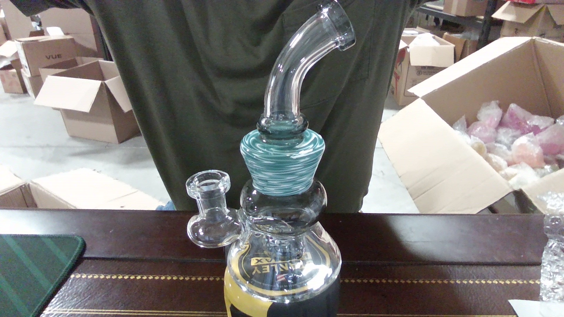 Water Pipe Glass Percolation Wavey Trapezoid & Bell Base 6.5"