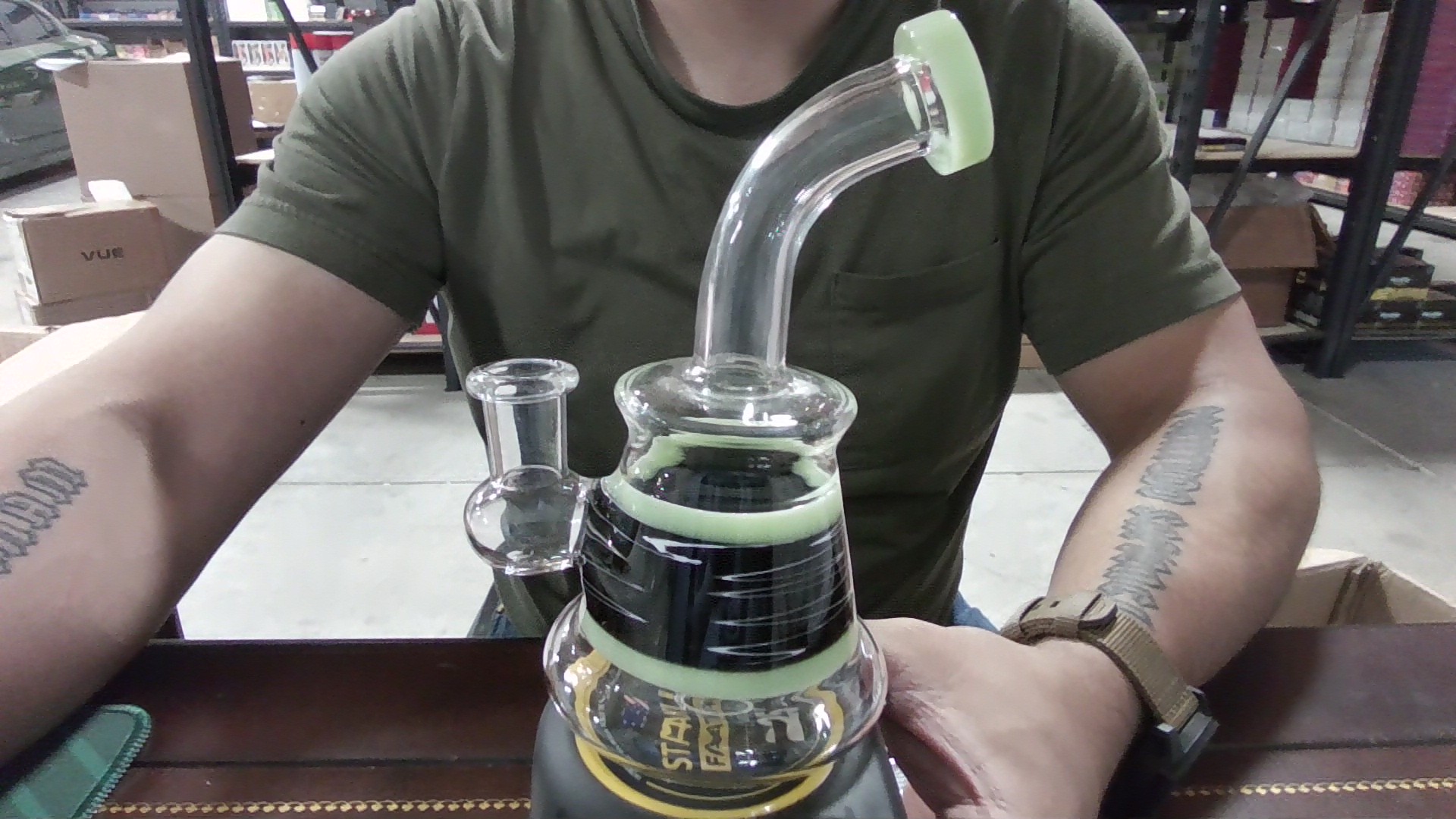 Water Pipe Glass Percolation Trapezoidal Base - Squiggly Zag Side