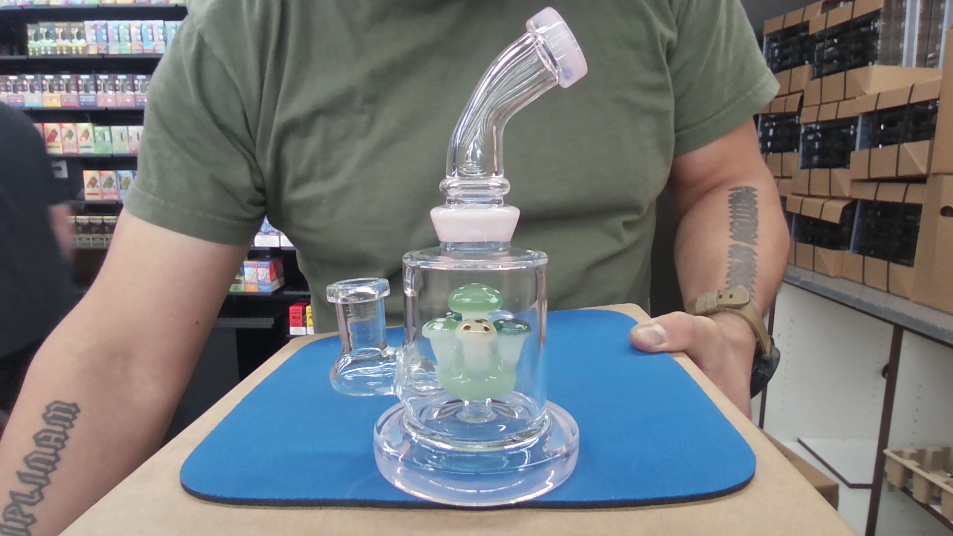Water Pipe Glass 6" Six Encased Mushrooms